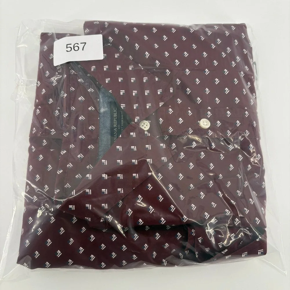 Banana Republic Mens Burgundy Geometric Soft Wash Slim Fit Button Down Shirt L